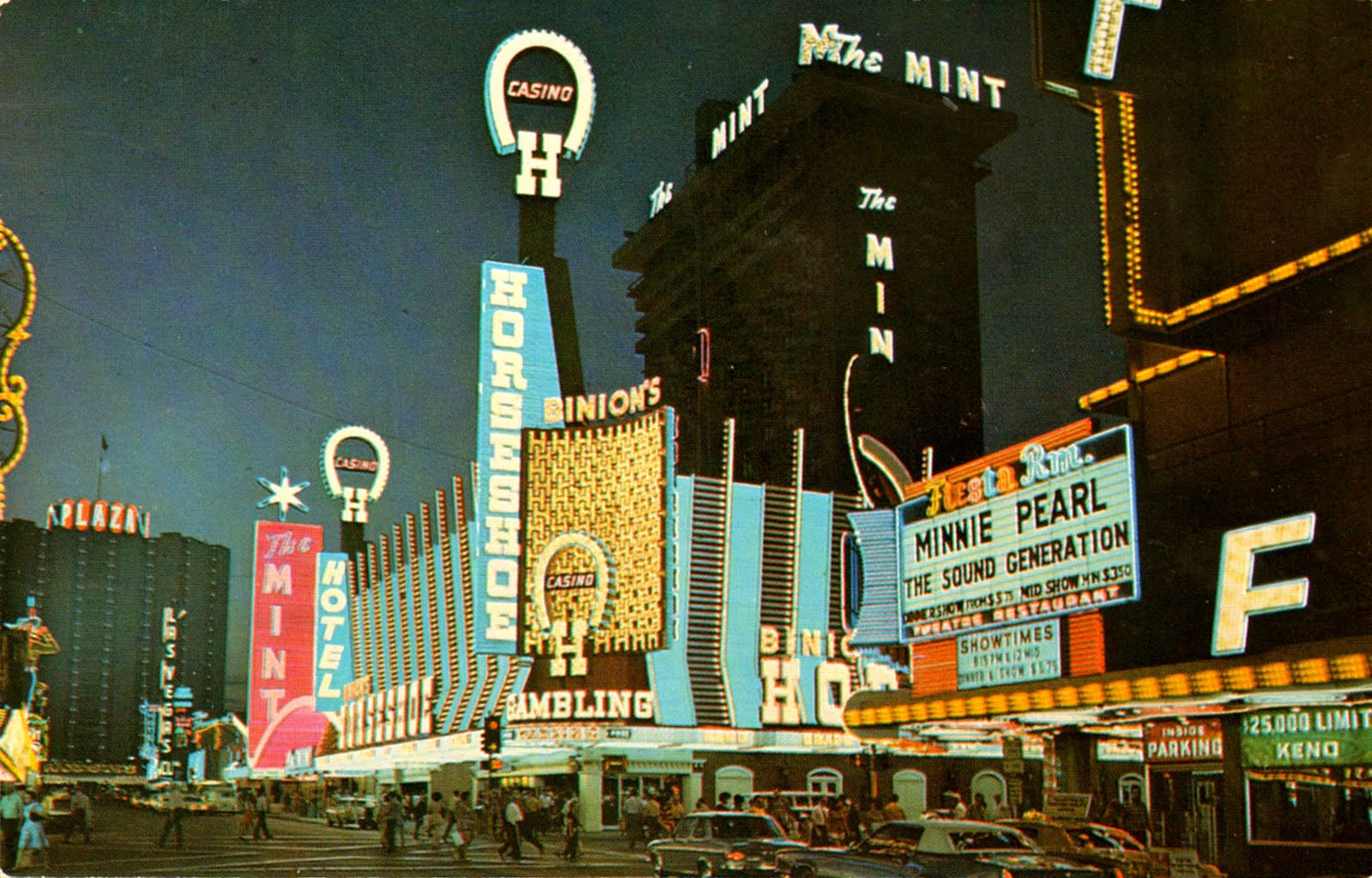 1960's Las Vegas Club Casino Hotel Casino The Dugout NV Postcard VTG Night Neon 